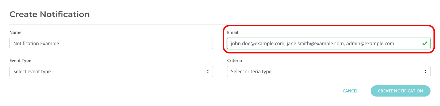 Detention notification email input