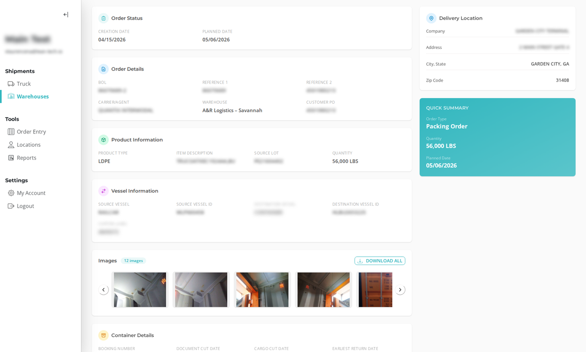 Order Details page with the Images card and the Download All button visible.