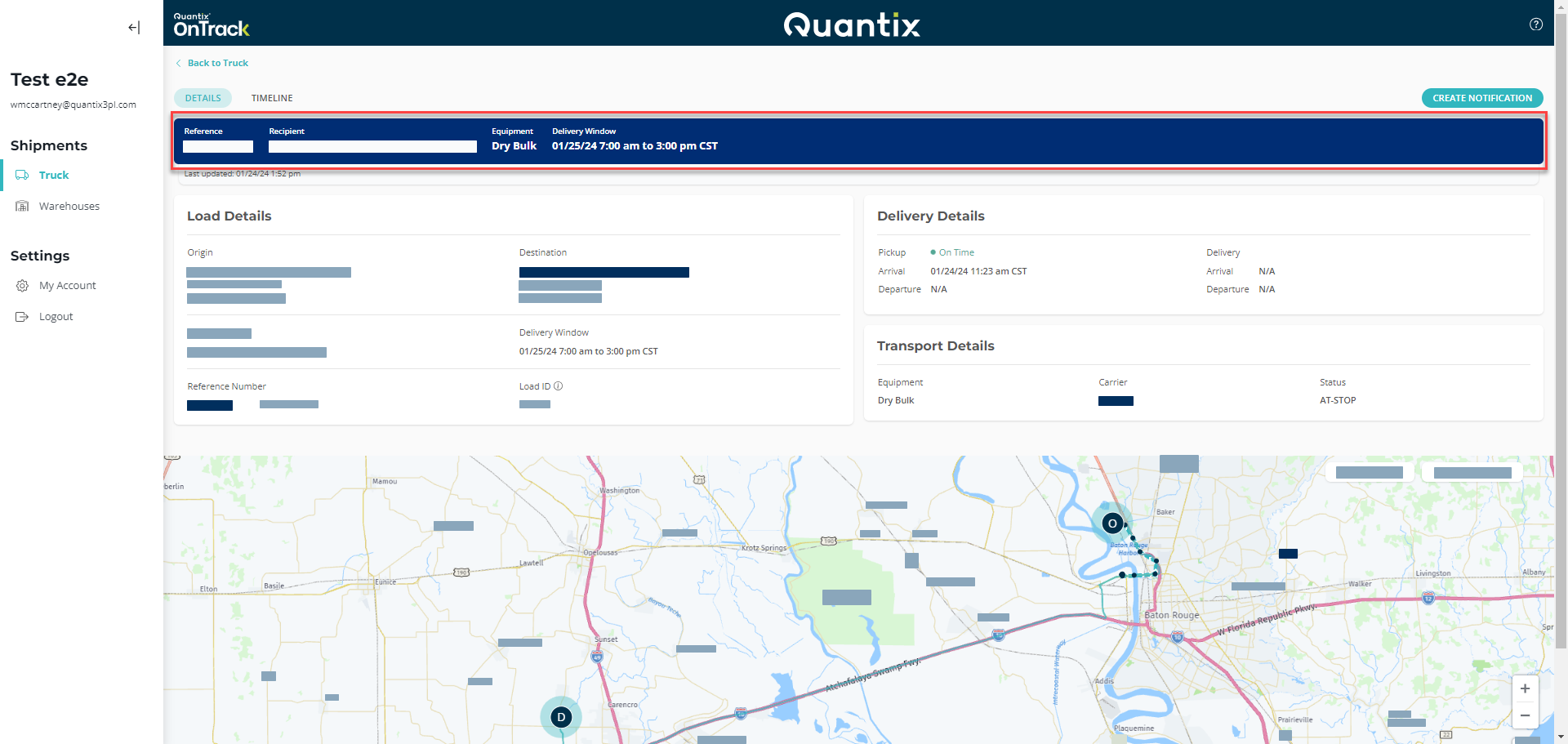 Shipment status bar with unavailable ETA