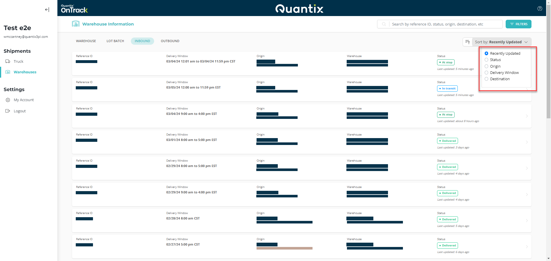Inbound order sorting example