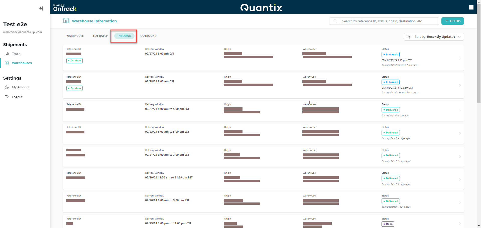 Inbound tab main page example