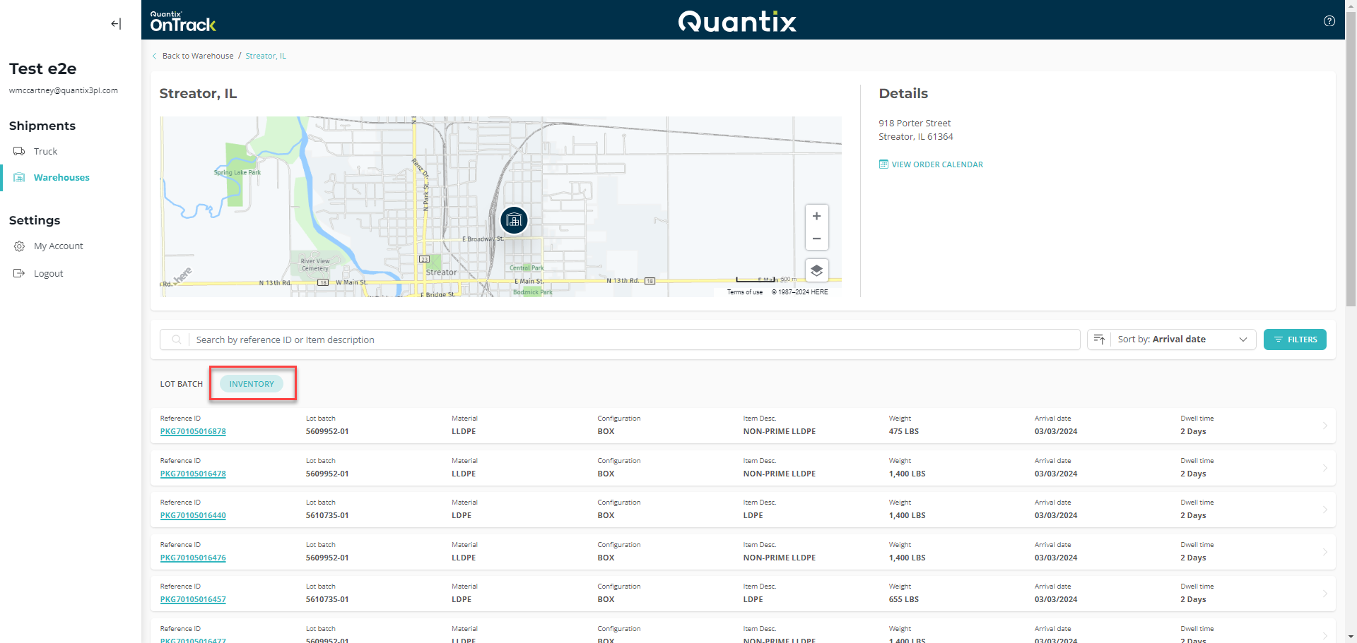 Inventory tab main page example