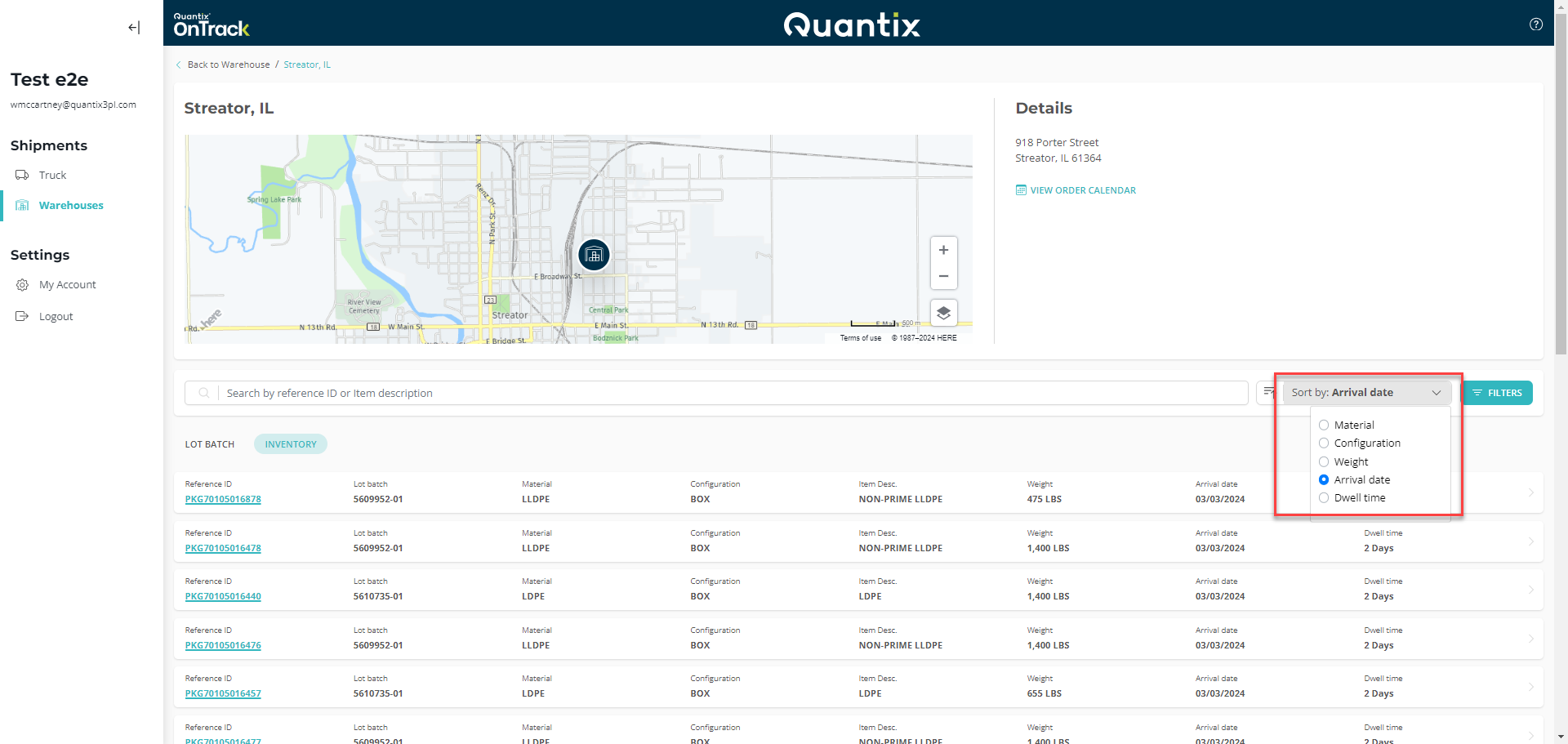 Inventory sorting example
