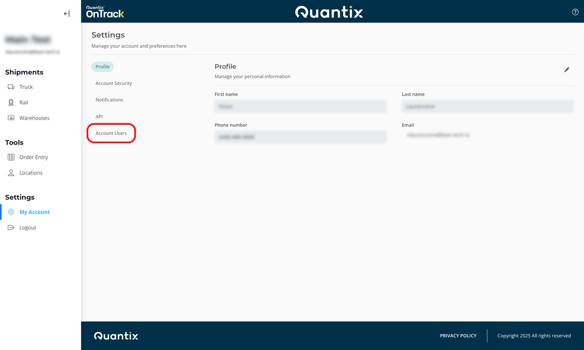 Screenshot with Account Users button highlighted