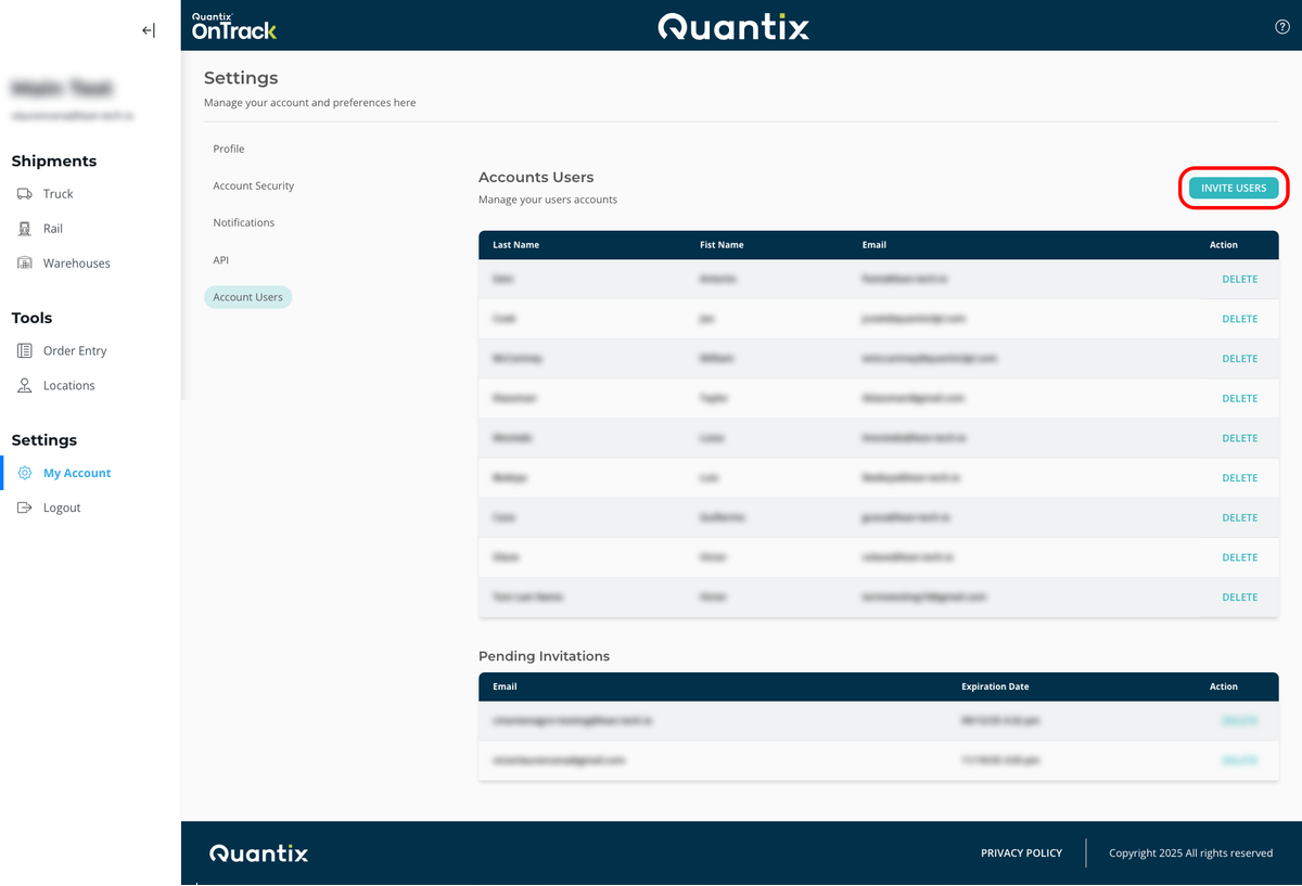 Screenshot with INVITE USERS button highlighted