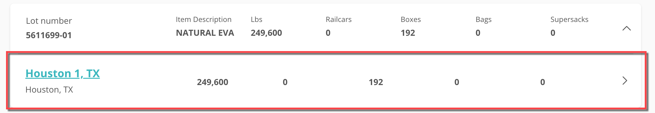 Lot batch warehouse location example