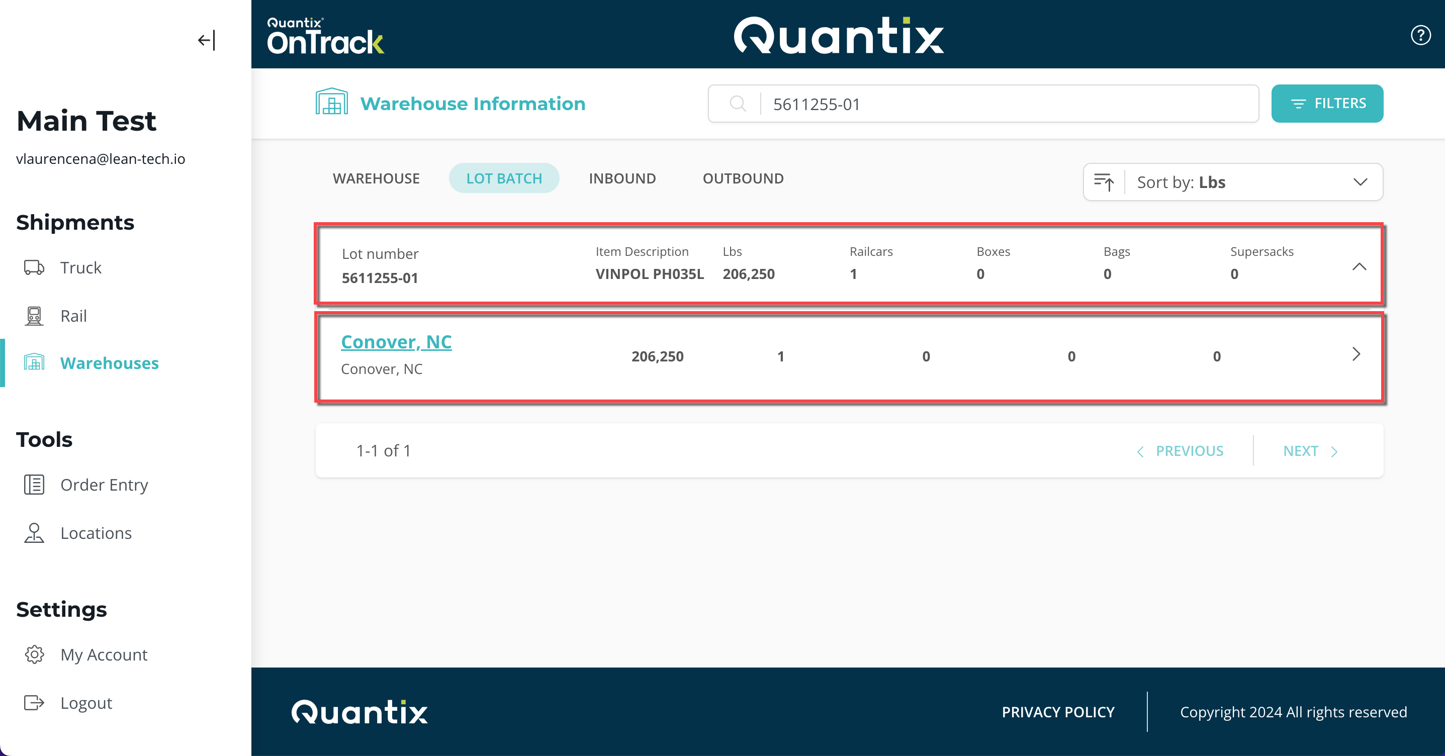 Warehouse location card example