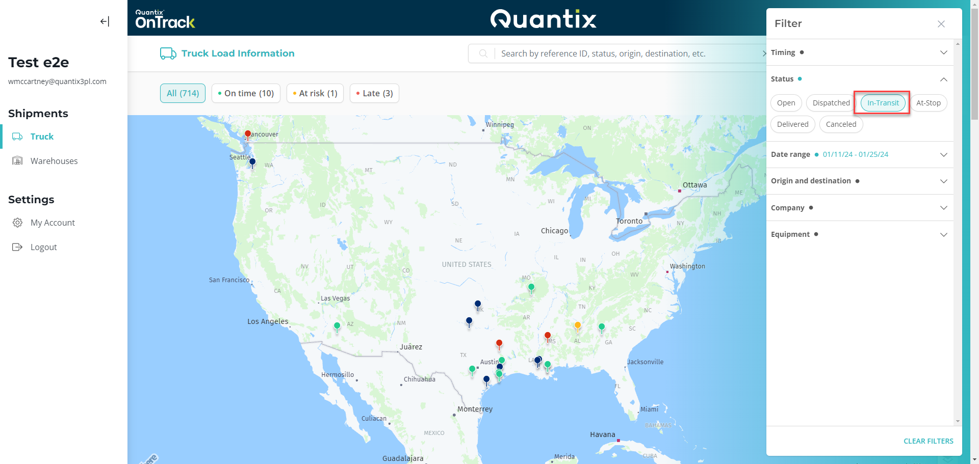 Map pins with shipment timing colors
