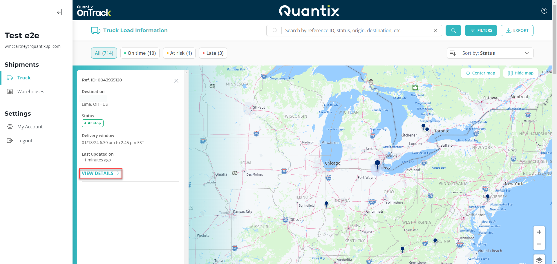 View details button on shipment card