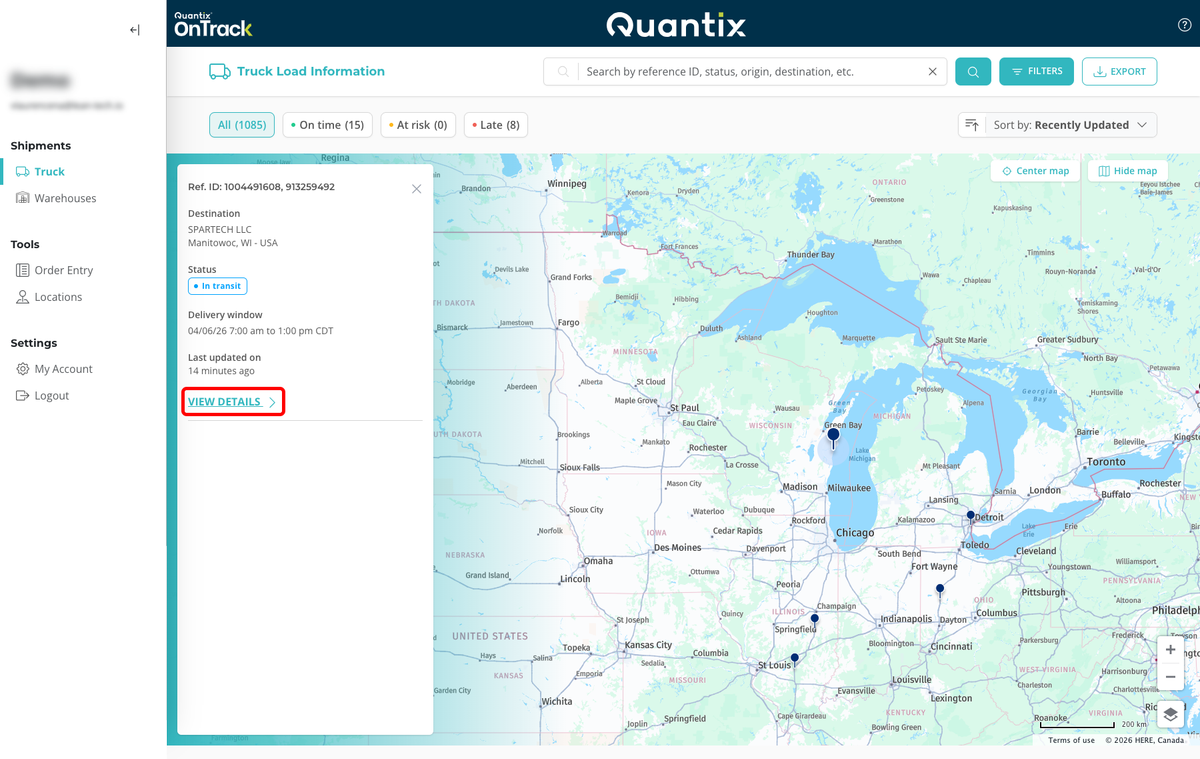 View details button on shipment card