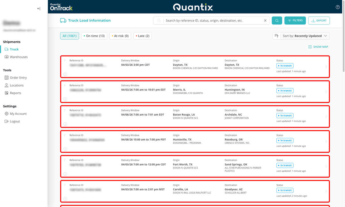 Warehouse site page navigation example