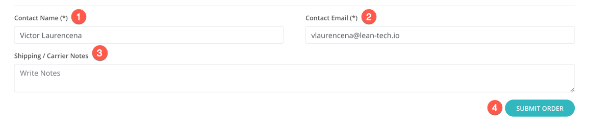 Screenshot of the fourth section of the Order Entry form.