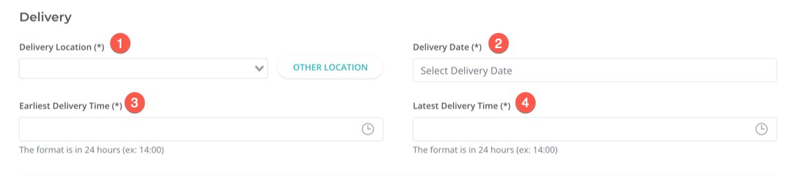 Screenshot of the Delivery section of the Order Entry form.