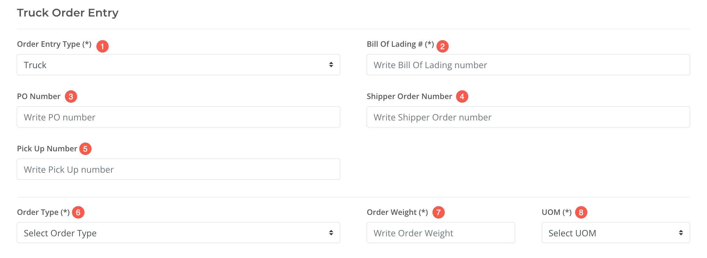 Order Entry section screenshot