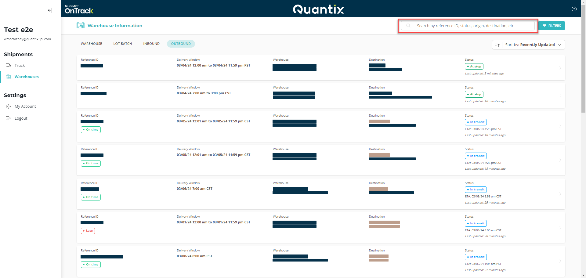 Outbound order search example