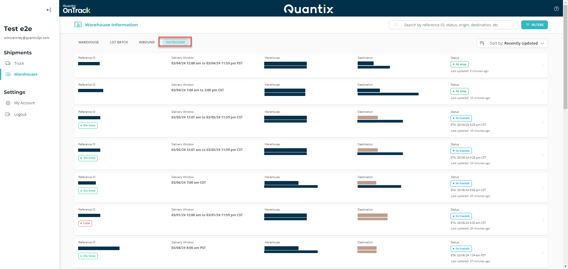 Outbound tab main page example