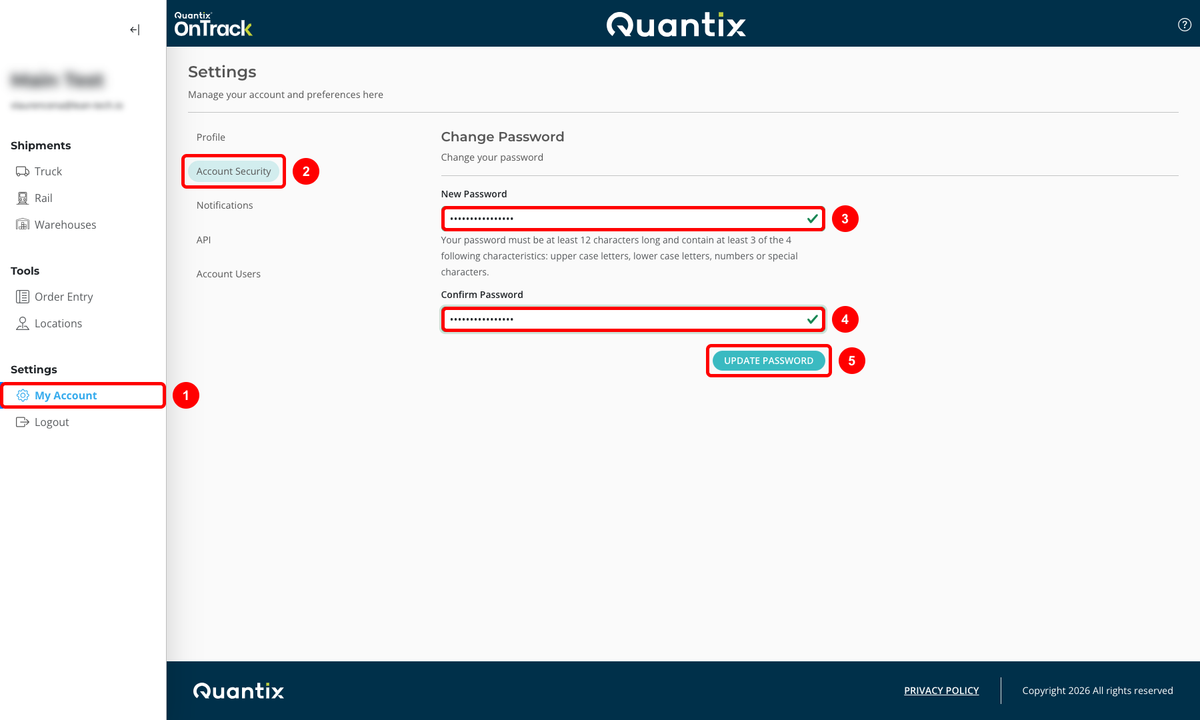 Update password button example