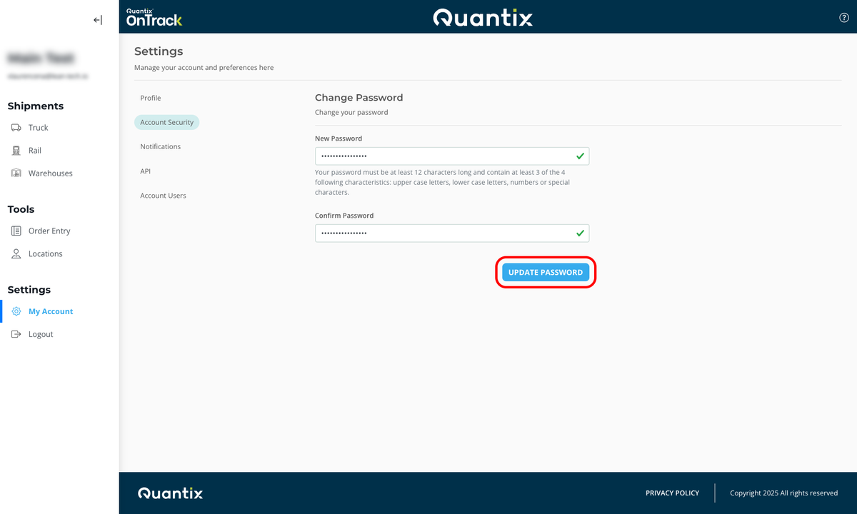 Update password button example