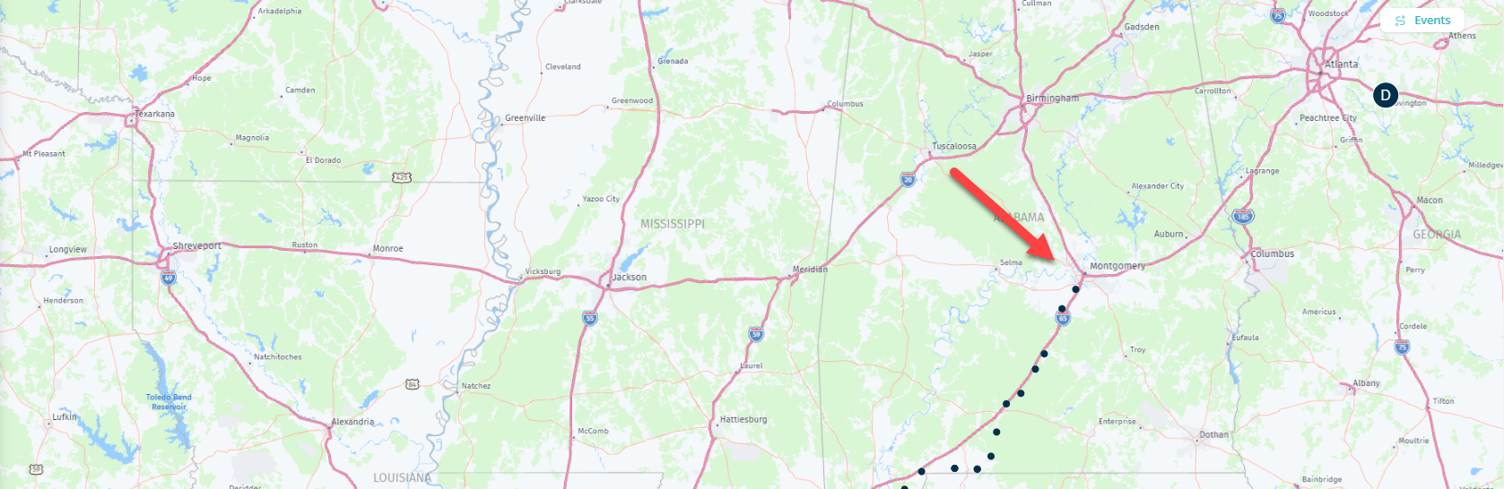 Rail shipment location map example