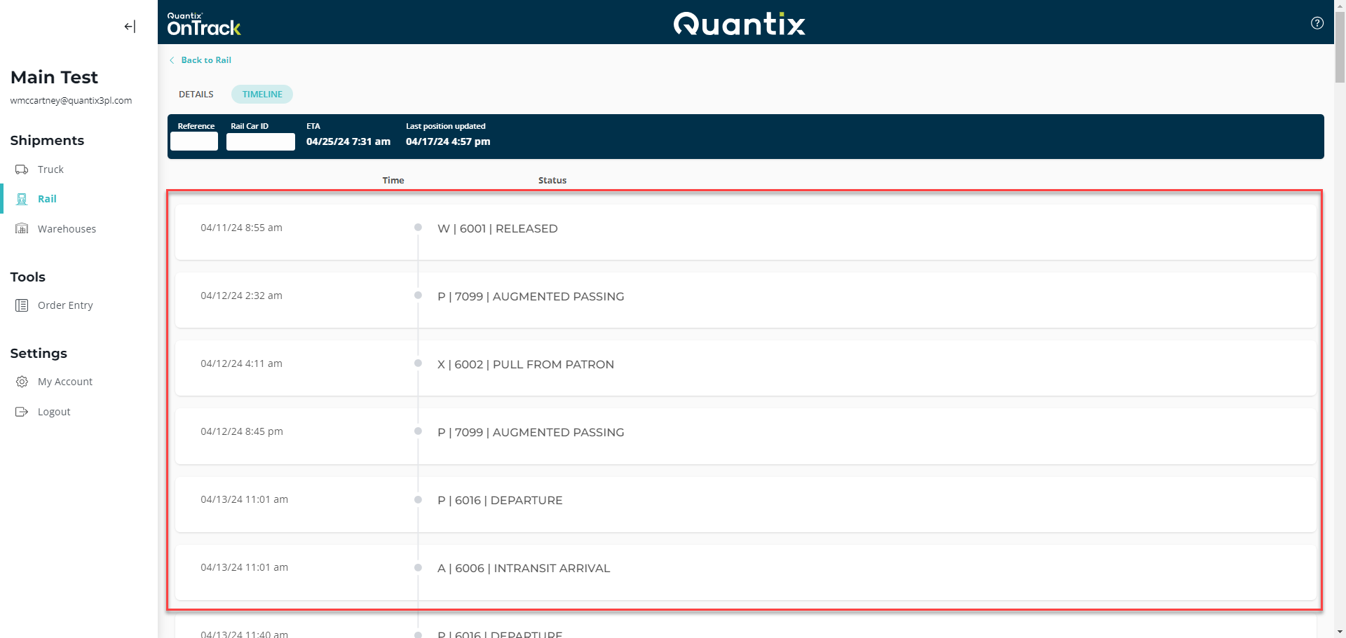 Rail shipment timeline milestones