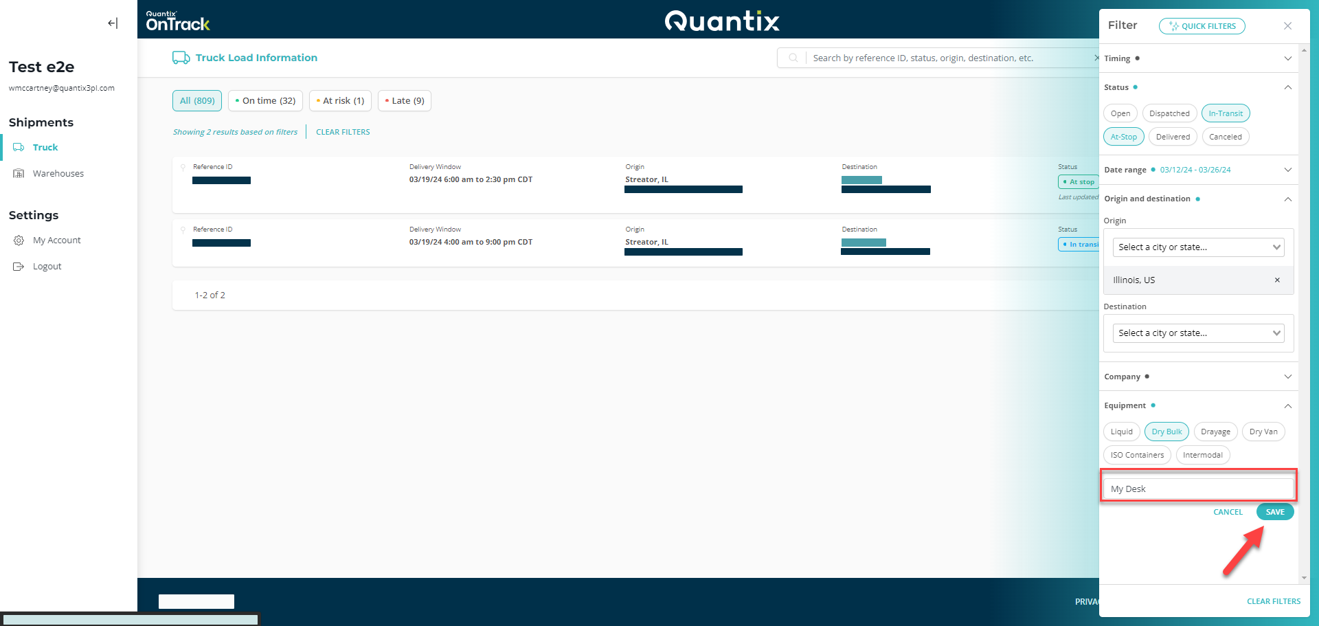 Name filter and save button