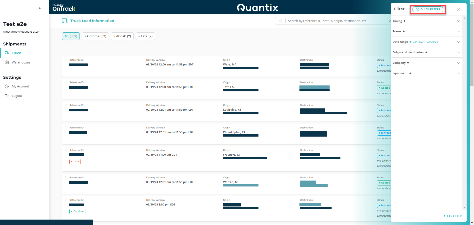 Quick Filters menu selection