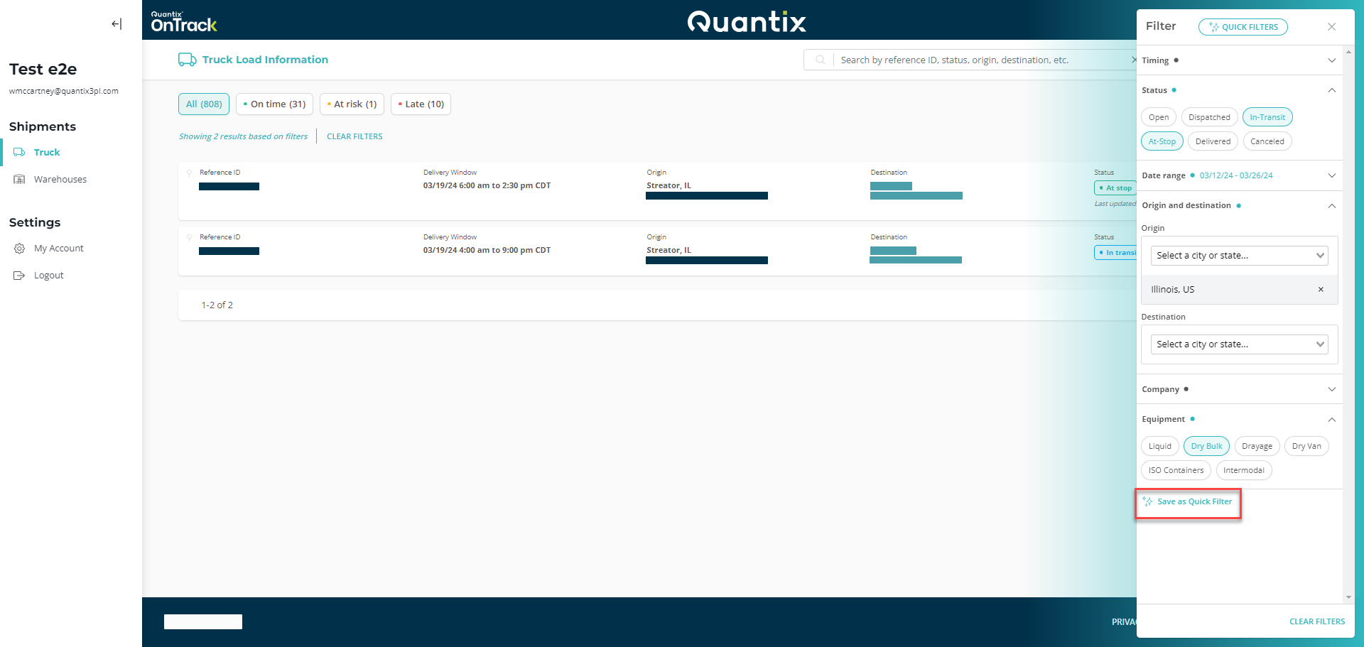 Save as Quick Filter button