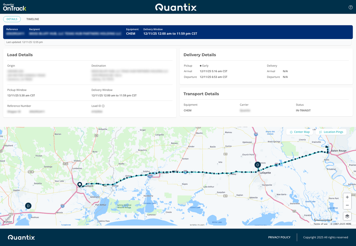 Shipment Details Page example