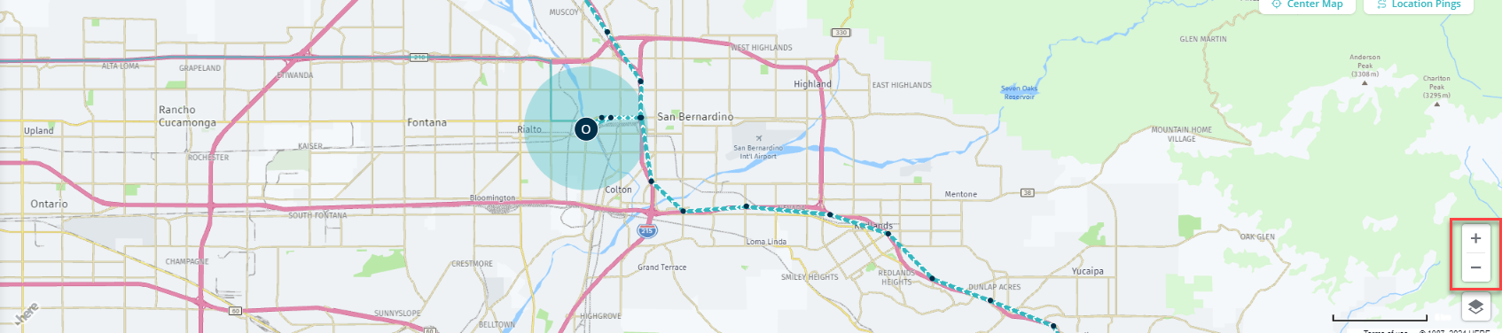 Map view zoomed on origin