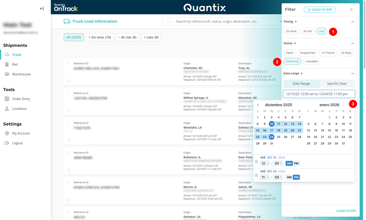 Late shipment filter example